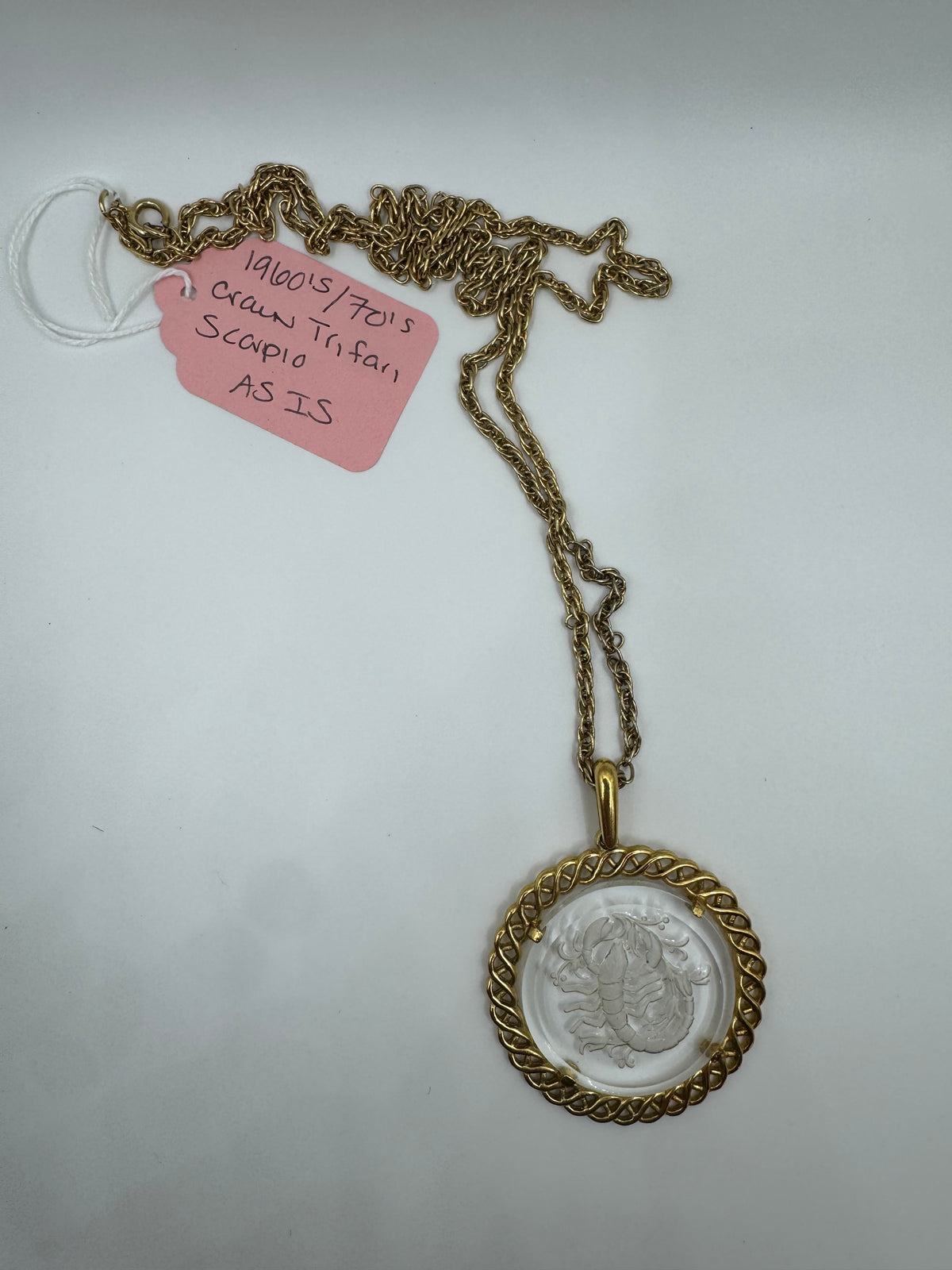 Trifari Scorpio Zodiac Intaglio Necklace - Vintage