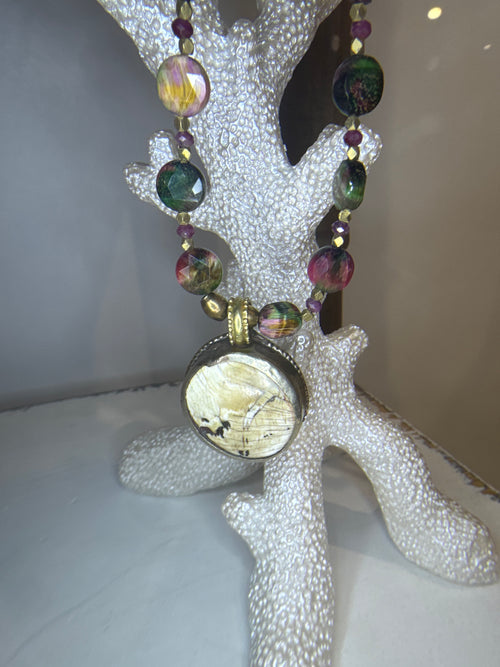 African Bone & Rainbow Fluorite Pendant Necklace