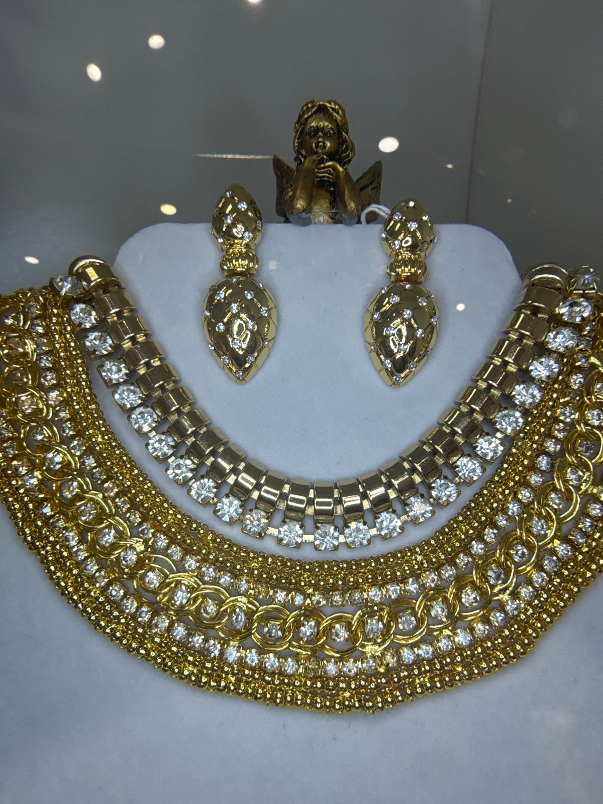 Gold-Tone Crystal Chain Collar - Vintage