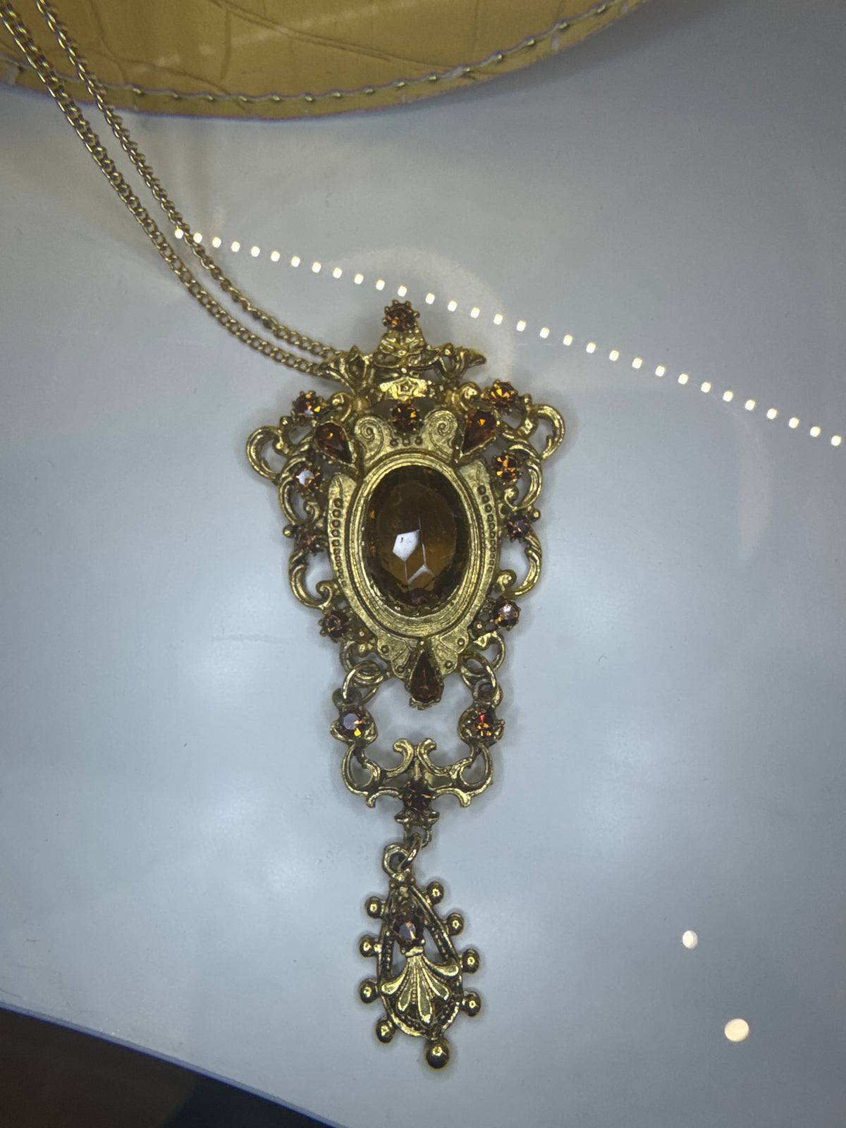 Amber Rhinestone Renaissance Necklace - Vintage