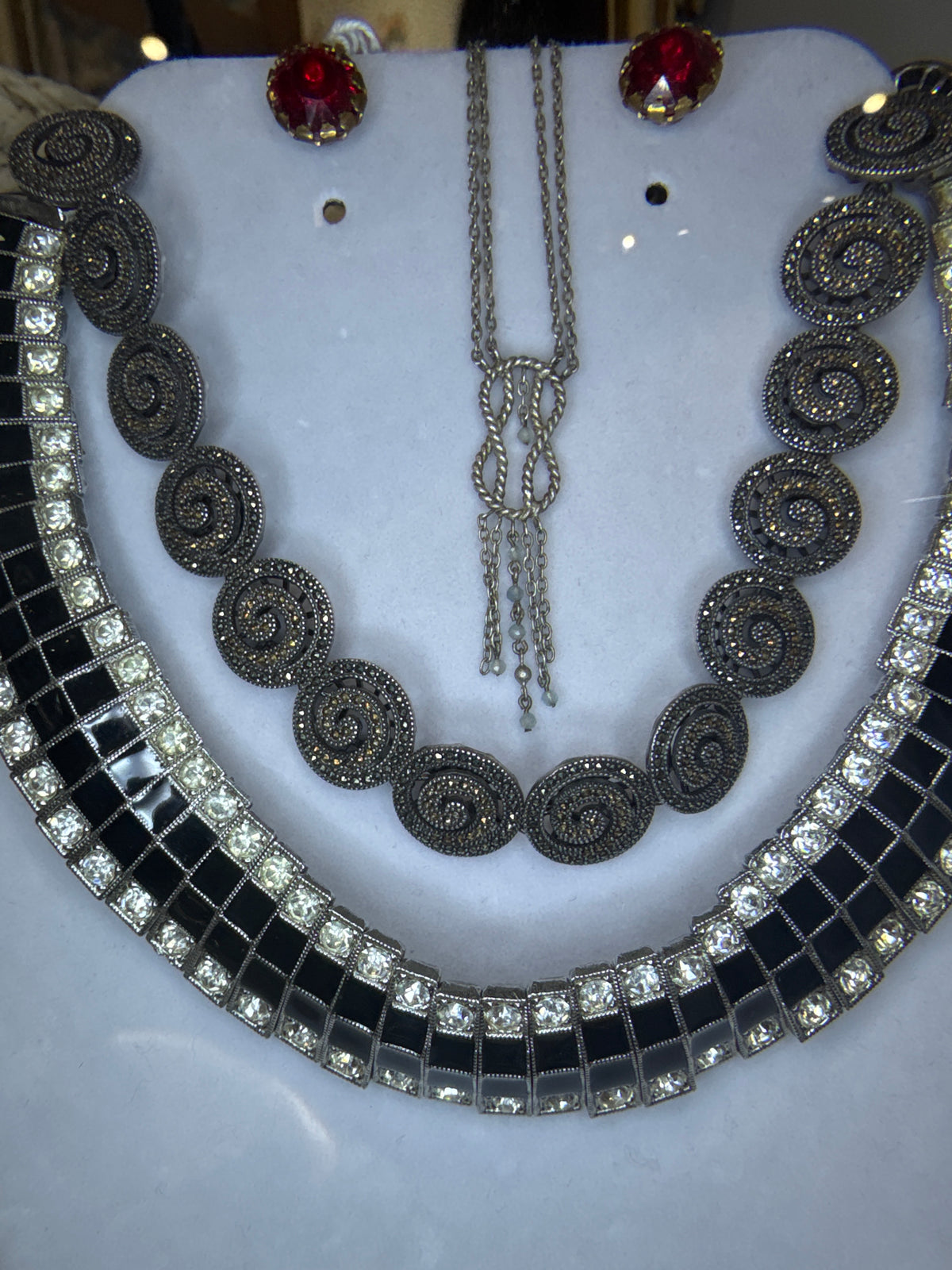 1980s Marquisette & Sterling Silver Swirl Necklace