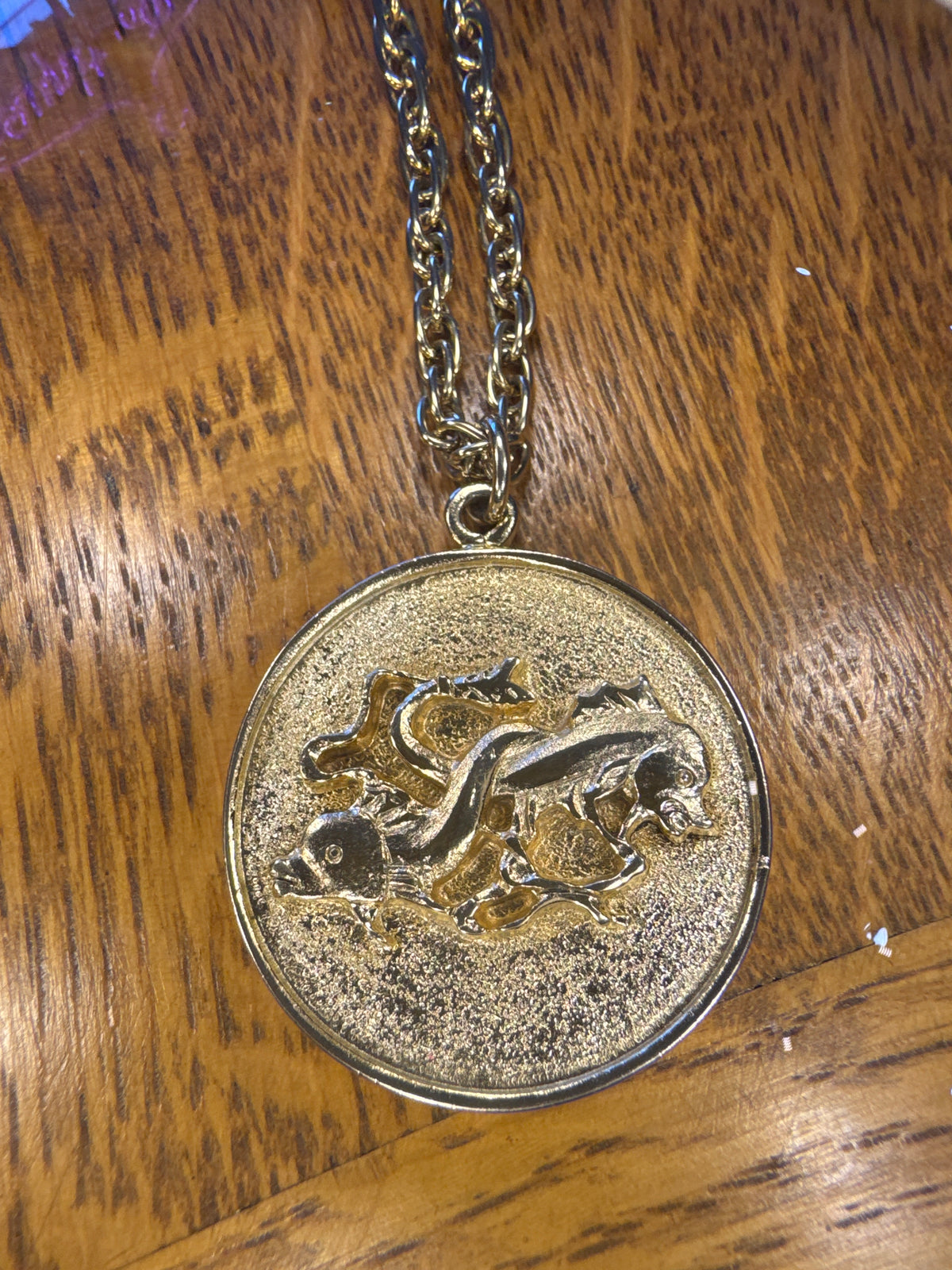Vintage Pisces Zodiac Medallion Necklace