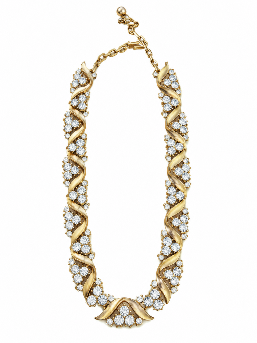 Crown Trifari Rhinestone Ribbon Necklace - Vintage