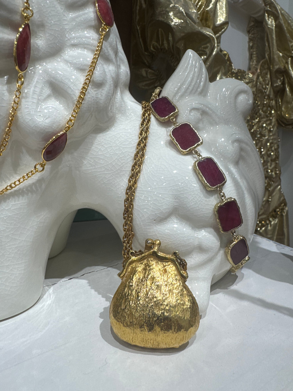 Vintage Gold-Tone Coin Purse Pendant Necklace