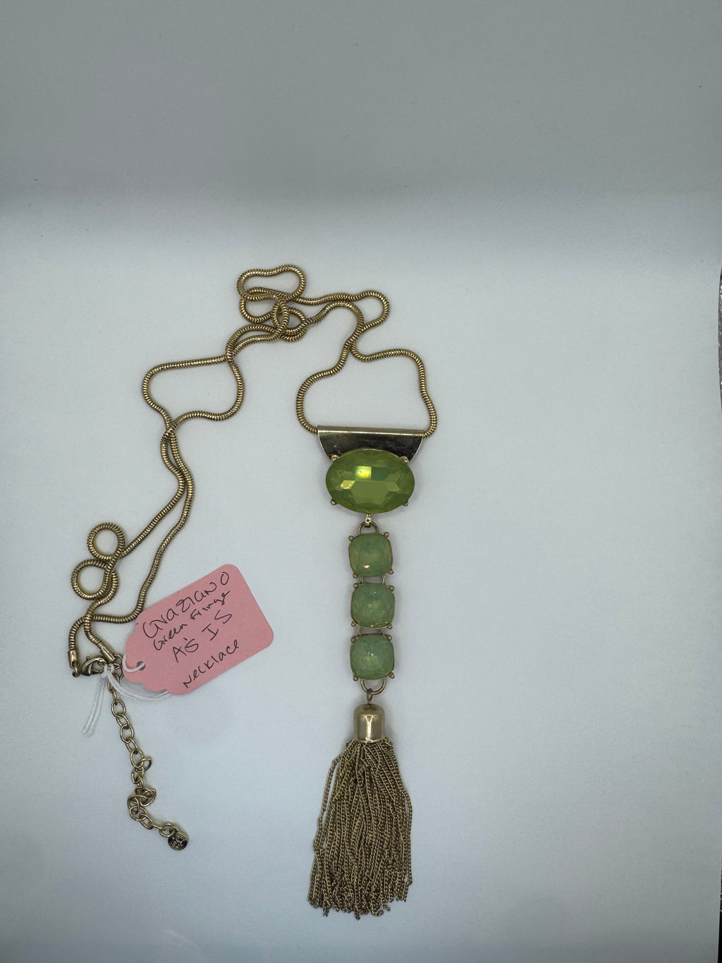 Vintage Graziano Green Crystal Tassel Necklace