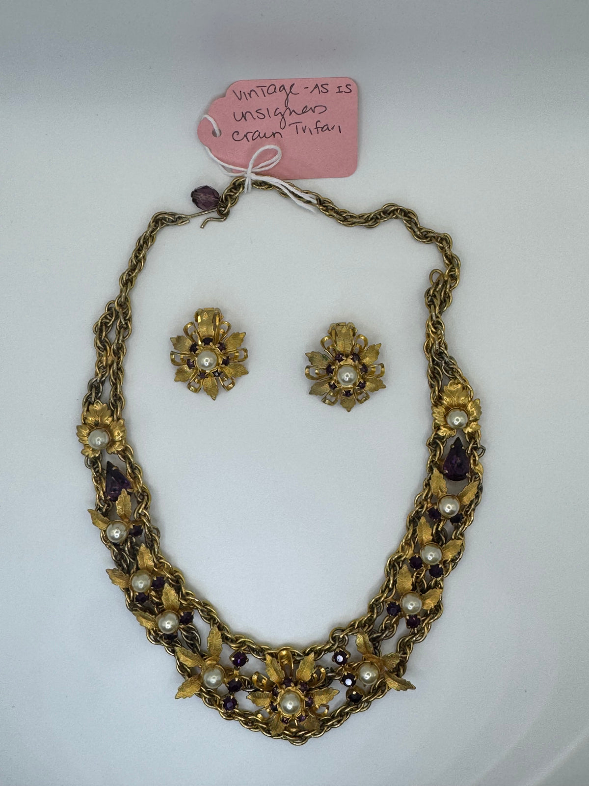 Crown Trifari Floral Necklace & Earrings Set - Vintage