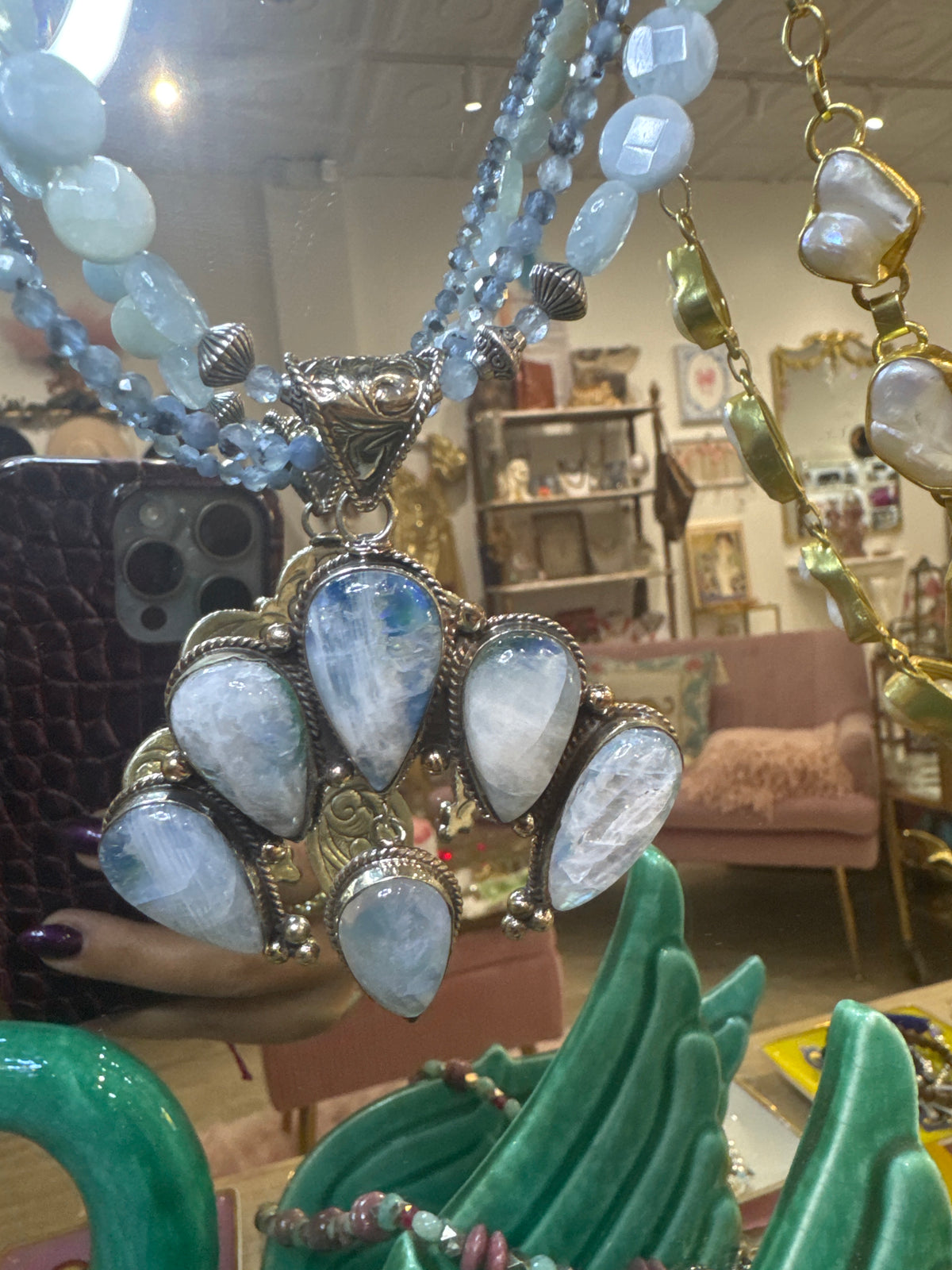 Tibetan Aquamarine & Moonstone Statement Necklace