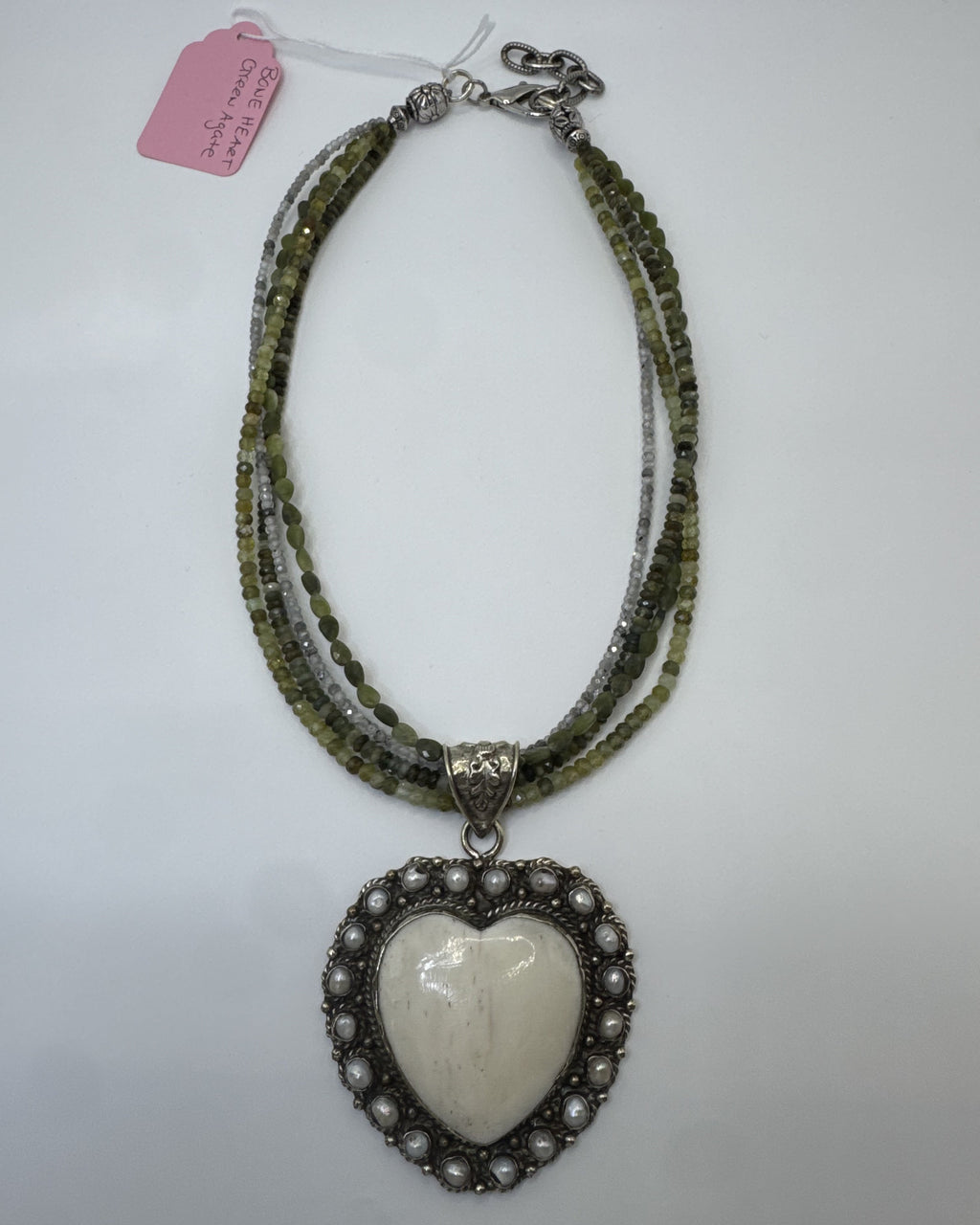 Bone Heart Green Agate Necklace
