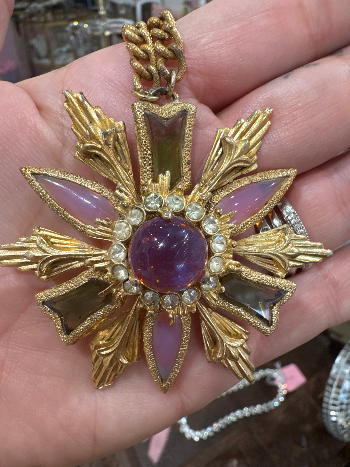 Florenza Jeweled Maltese Cross Pendant Necklace - Vintage