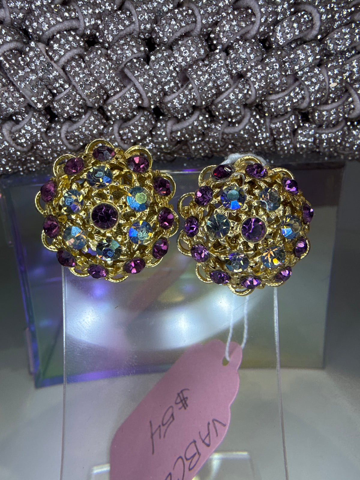 Multicolor Rhinestone Cluster Clip-On Earrings - Vintage