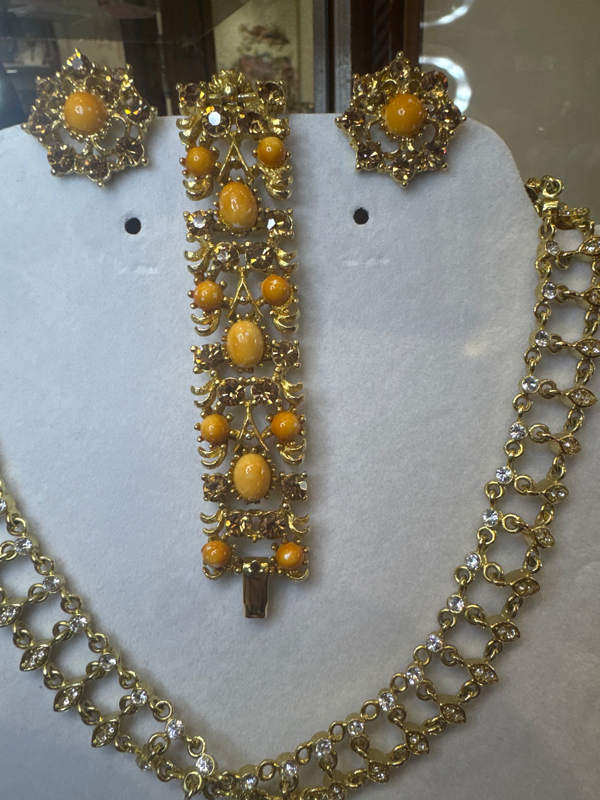 Weiss Amber Rhinestone Bracelet & Earrings Set - Vintage