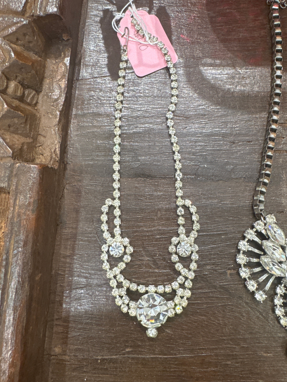 Rhinestone Swirl Hook & Eye Necklace - Vintage