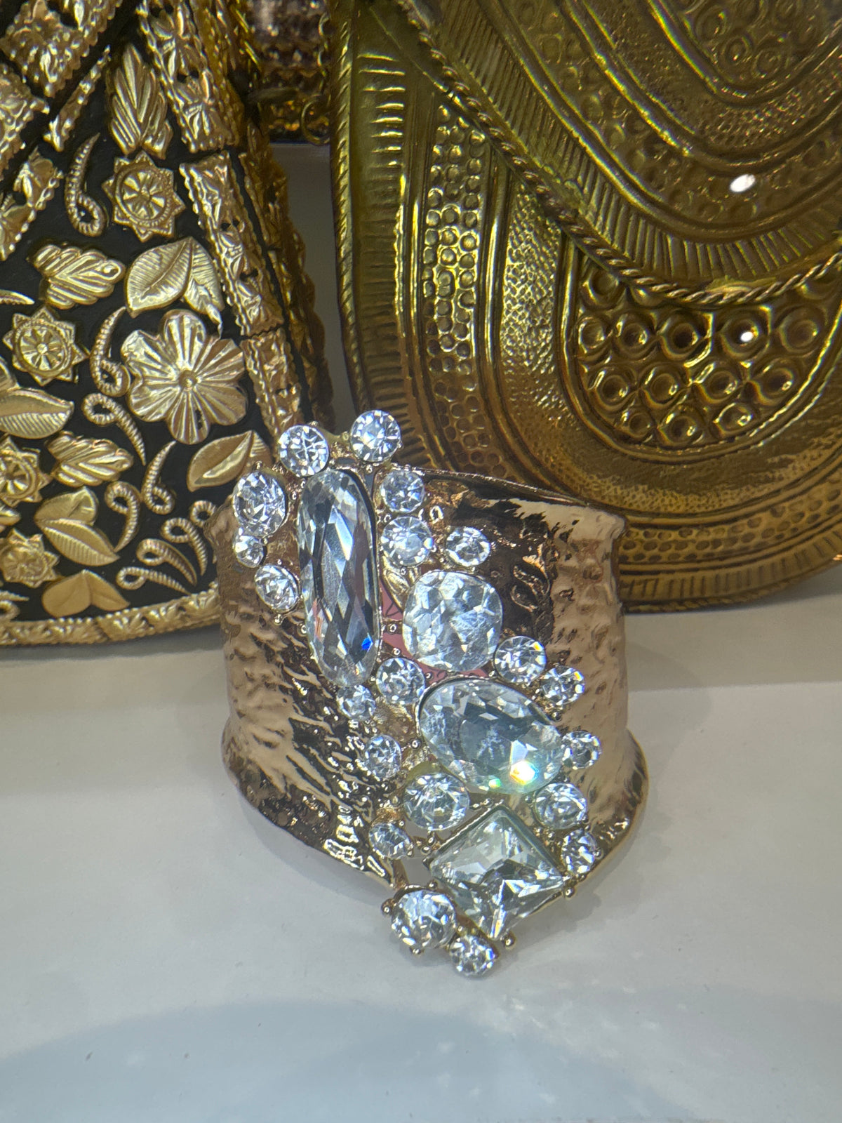 Gold Tone Rhinestone Cuff - Vintage