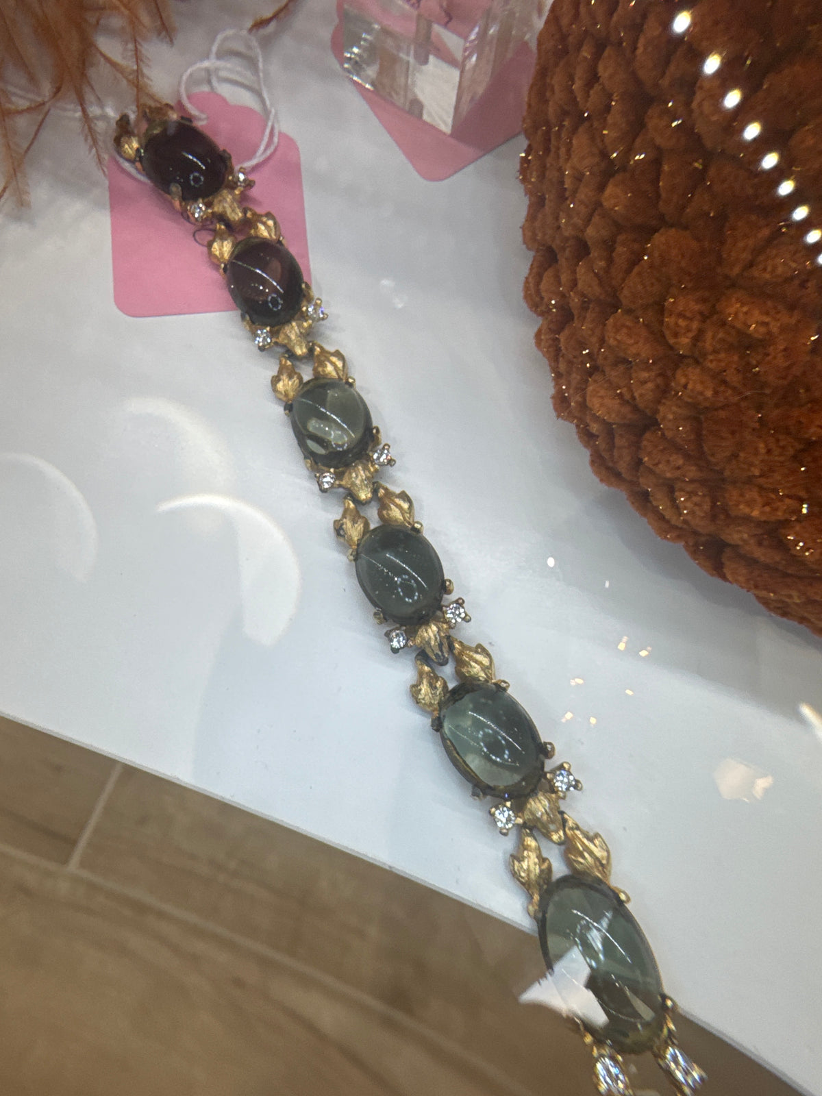 Smokey Glass & Gold-Tone Bracelet - Vintage