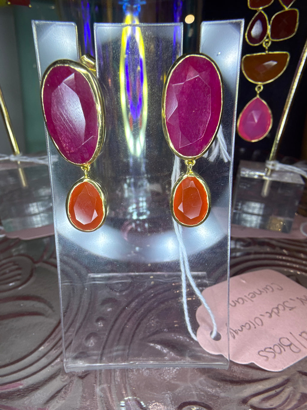 Pink Jade & Carnelian Drop Earrings