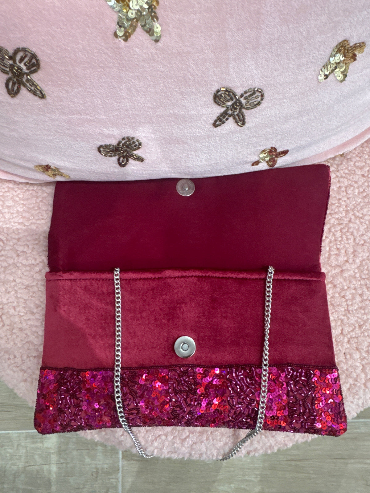 Fuchsia Sequin Foldover Clutch
