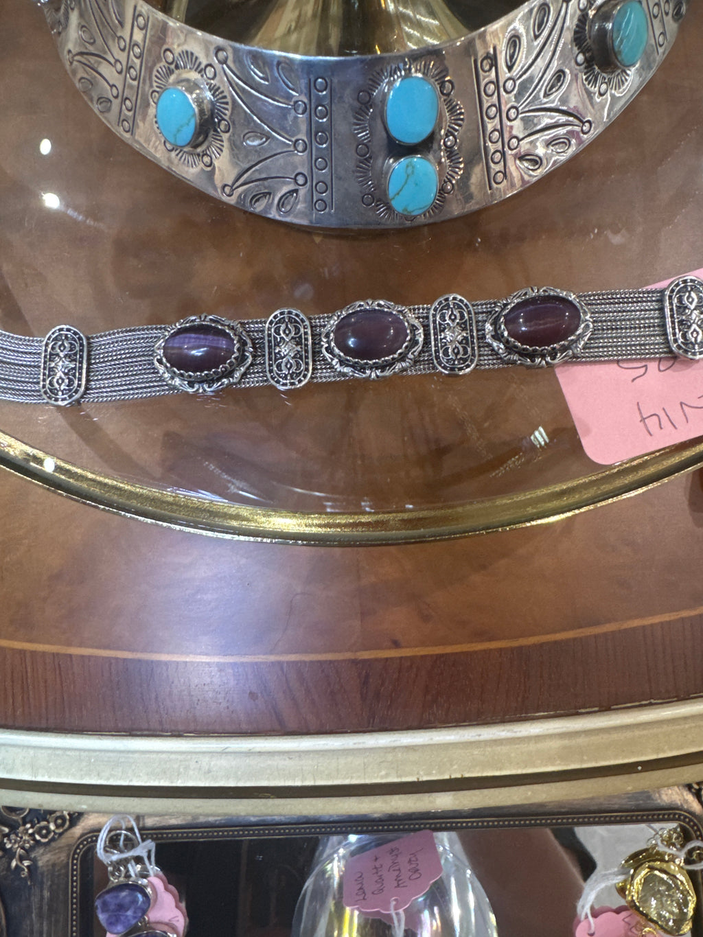 Vintage Sterling Silver Purple Cat’s Eye Cabochon Bracelet