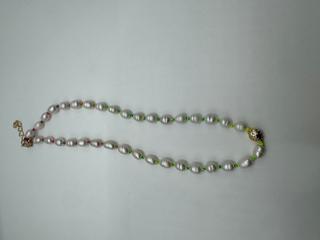 Large Pearl & Neon Detail Necklace