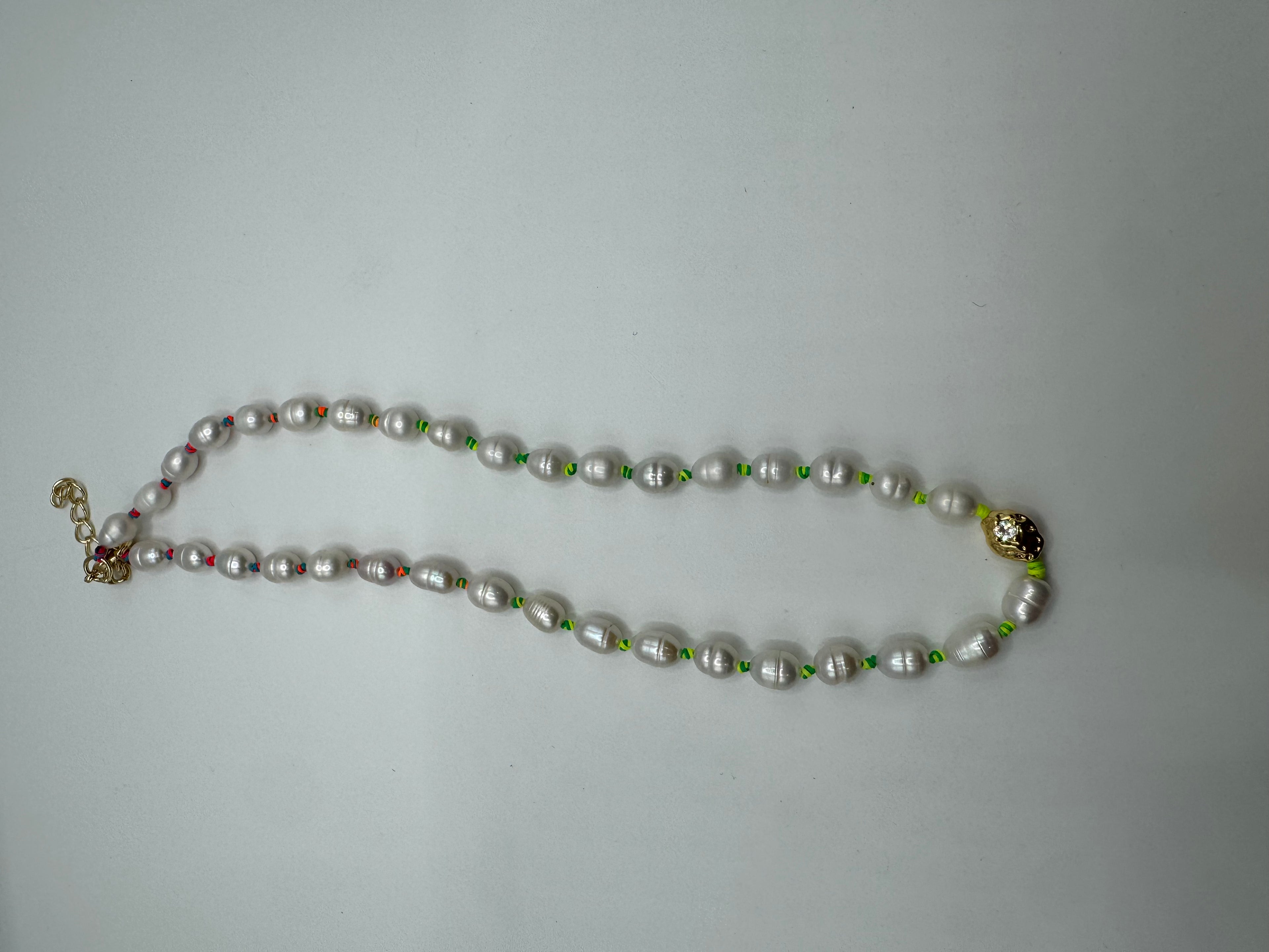 Large Pearl & Neon Detail Necklace