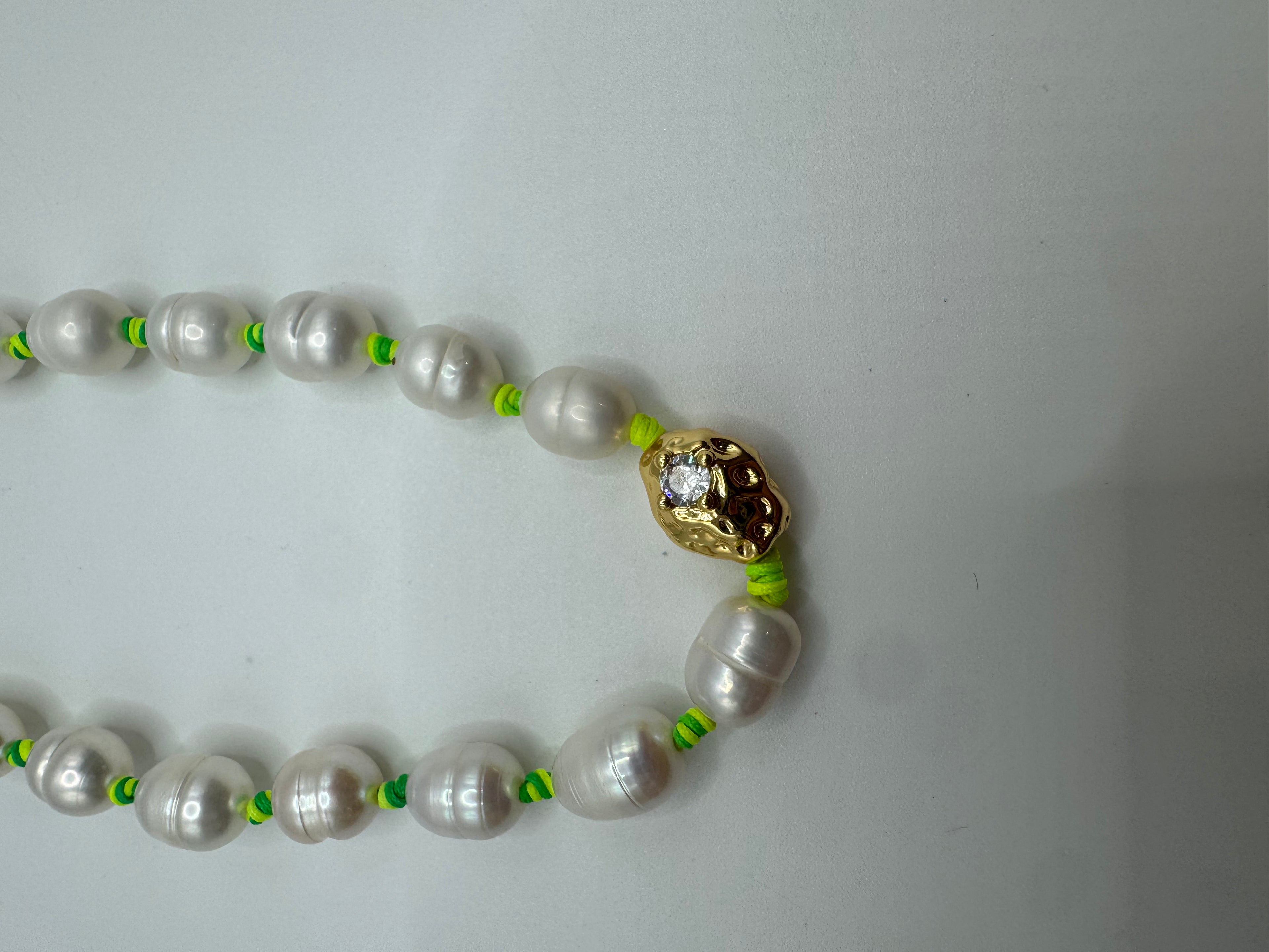 Large Pearl & Neon Detail Necklace