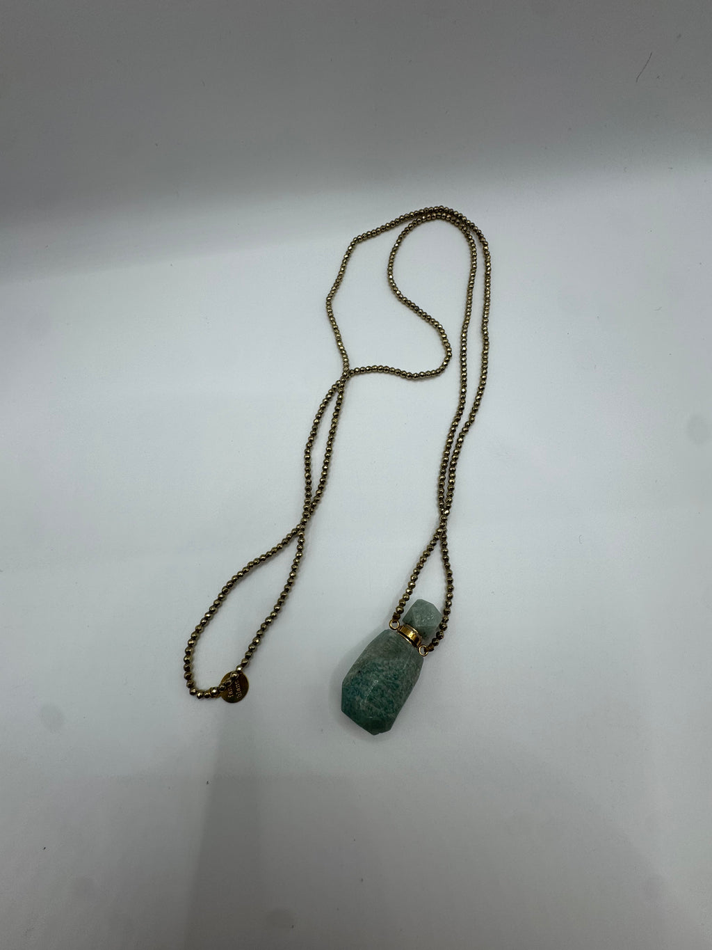 Perfume Bottoe— Pyrite & Amazonite Pendant Necklace from Paris