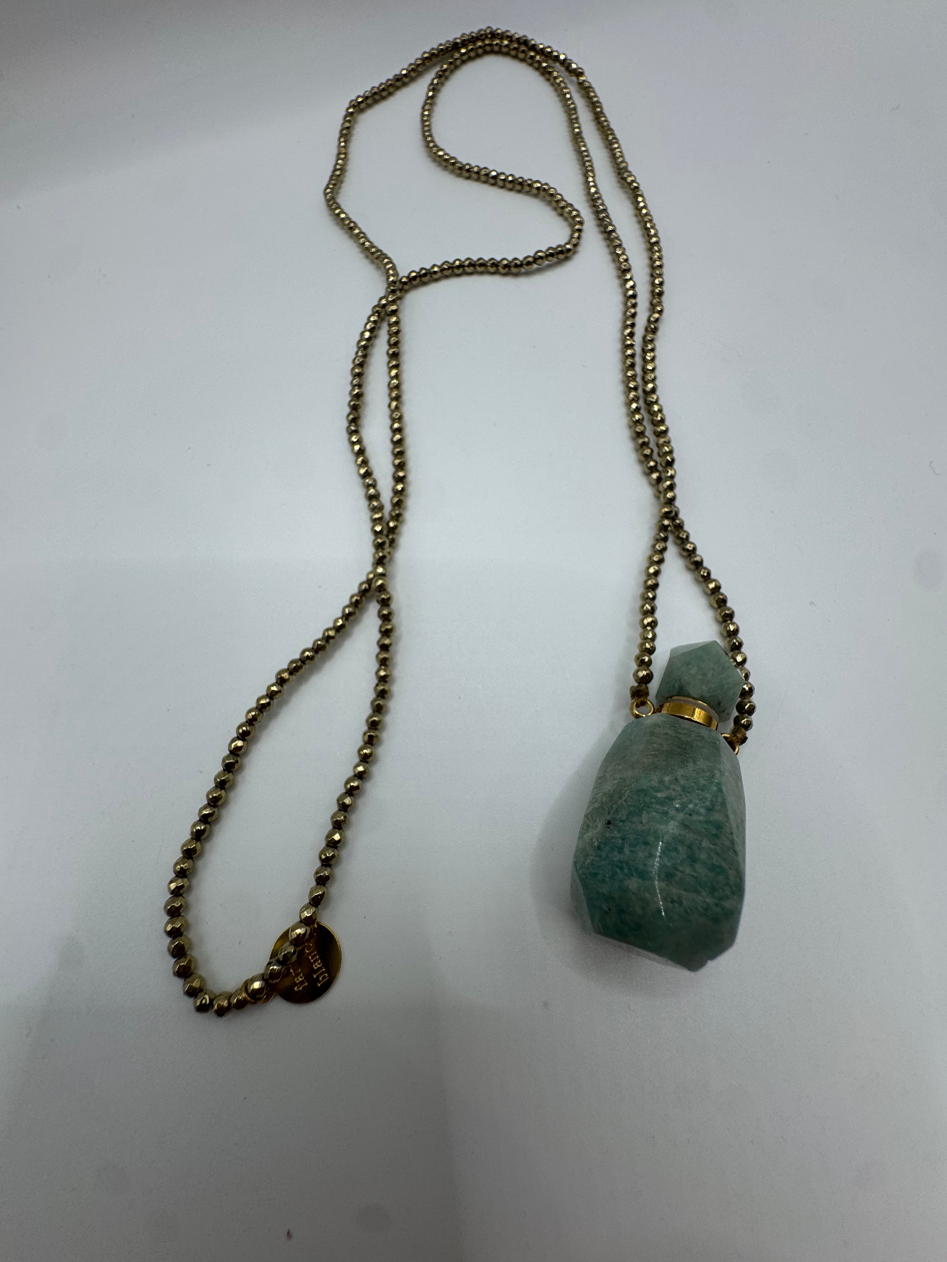 Perfume Bottoe— Pyrite & Amazonite Pendant Necklace from Paris