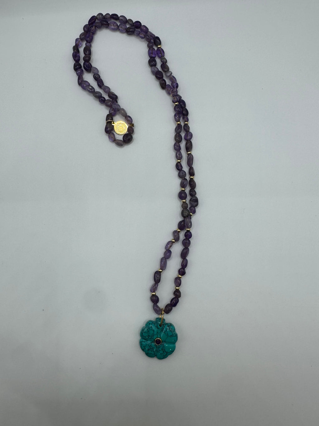 Amethyst & Turquoise Flower Pendant Necklace · Paris