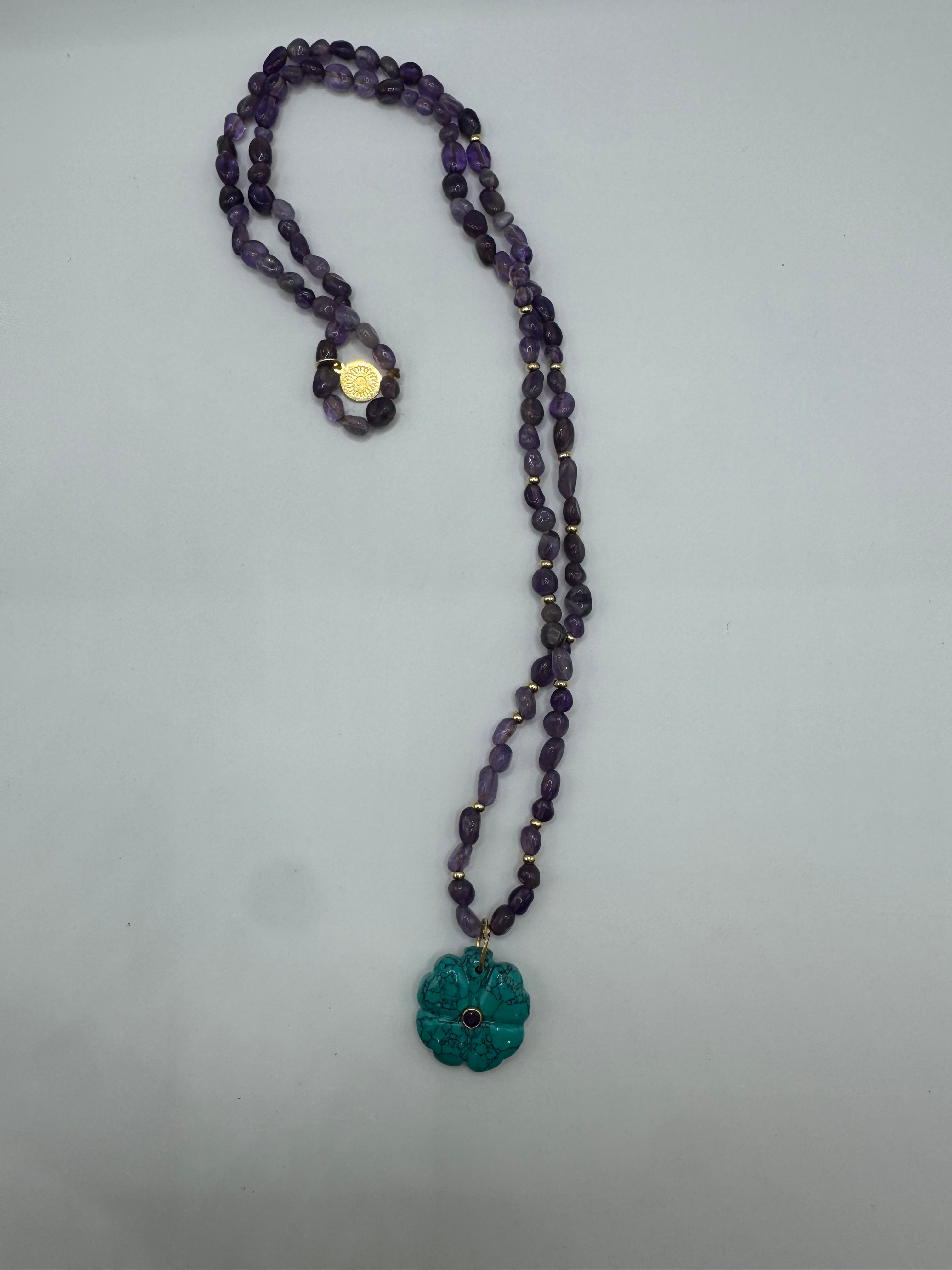 Amethyst & Turquoise Flower Pendant Necklace · Paris