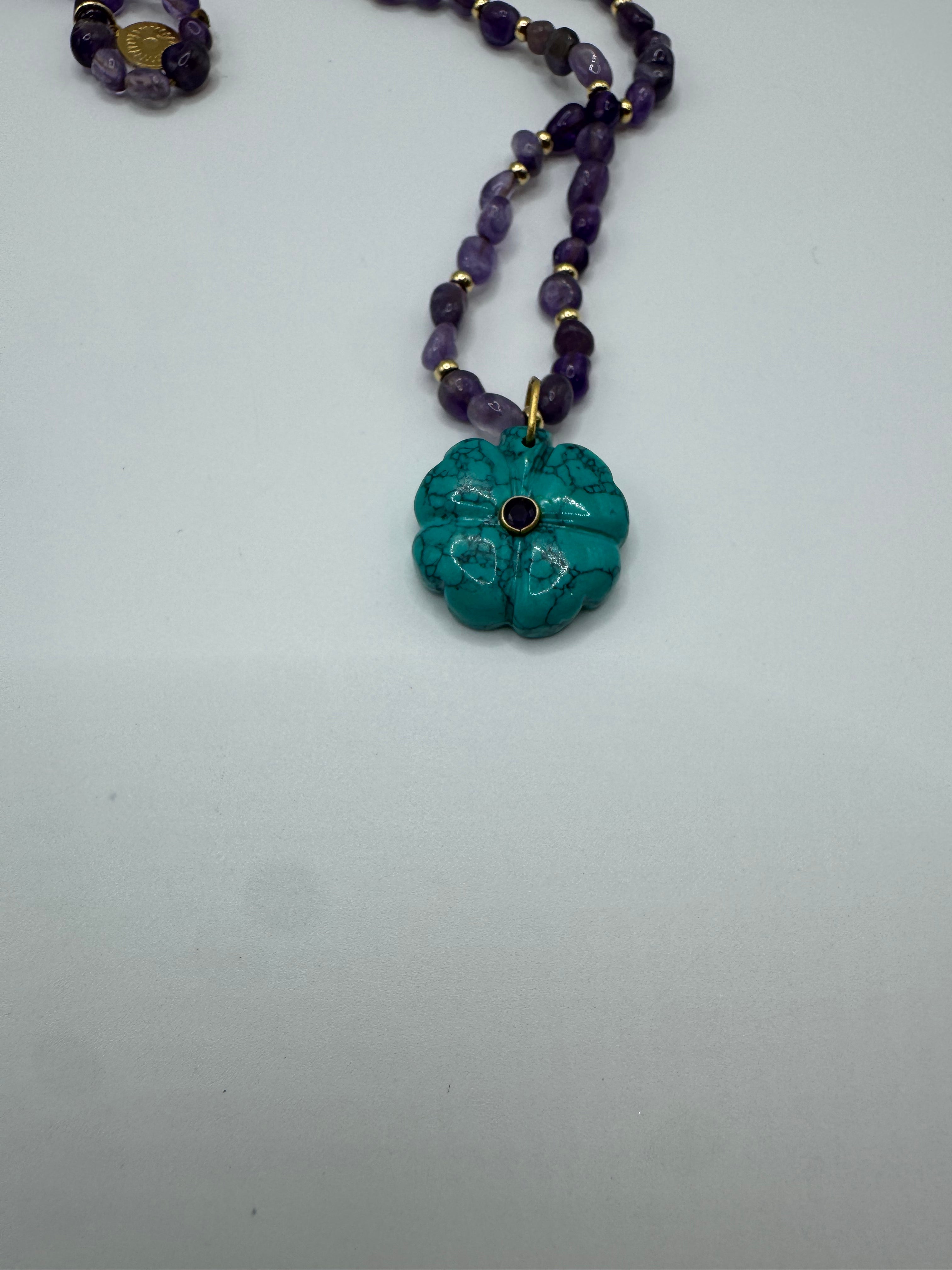 Amethyst & Turquoise Flower Pendant Necklace · Paris