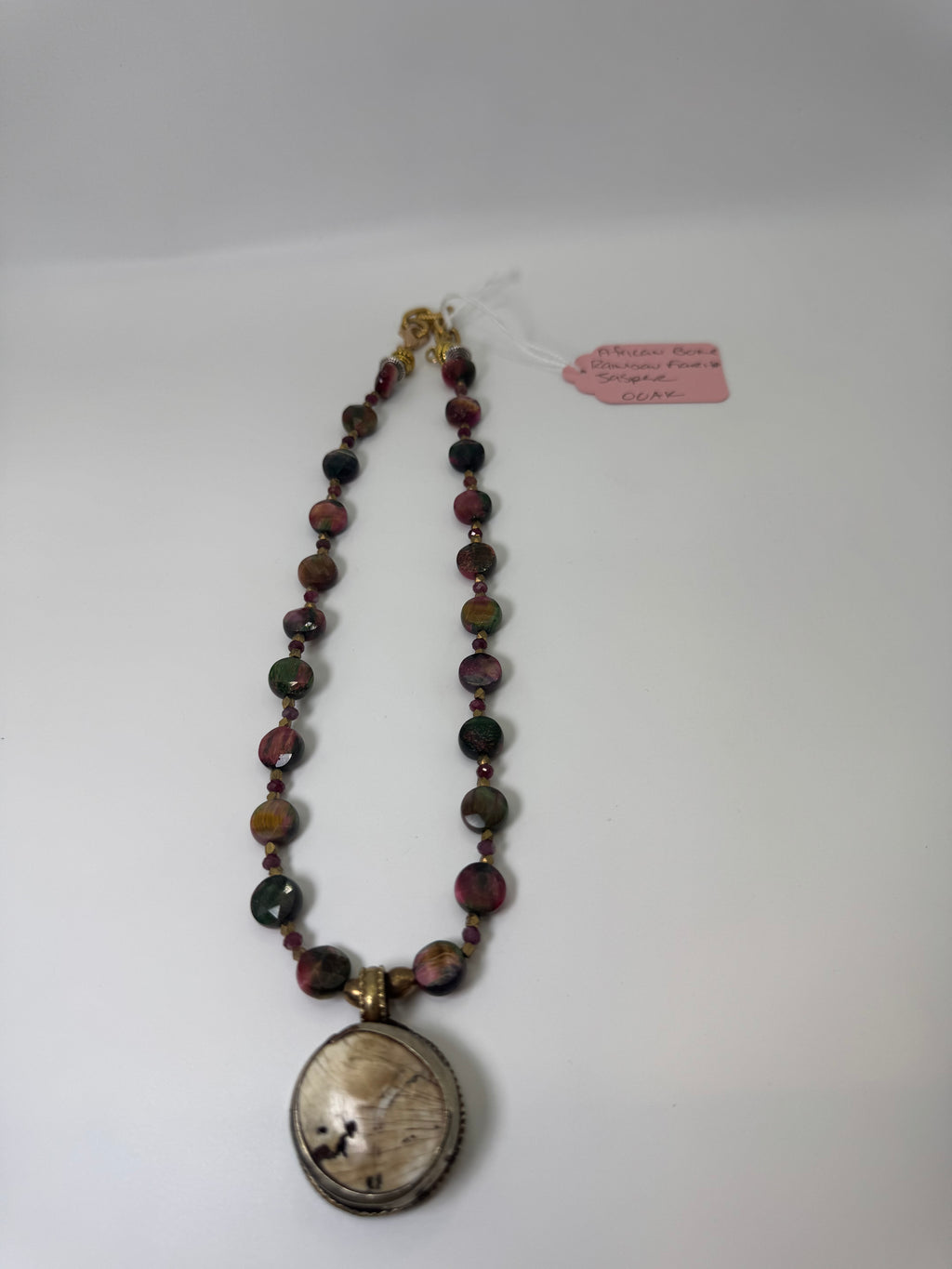 African Bone & Rainbow Fluorite Pendant Necklace