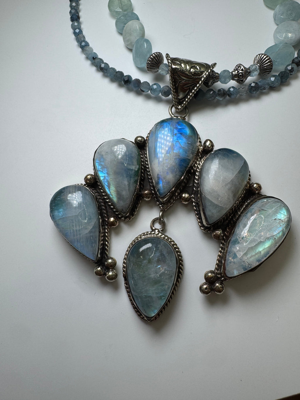 Tibetan Aquamarine & Moonstone Statement Necklace