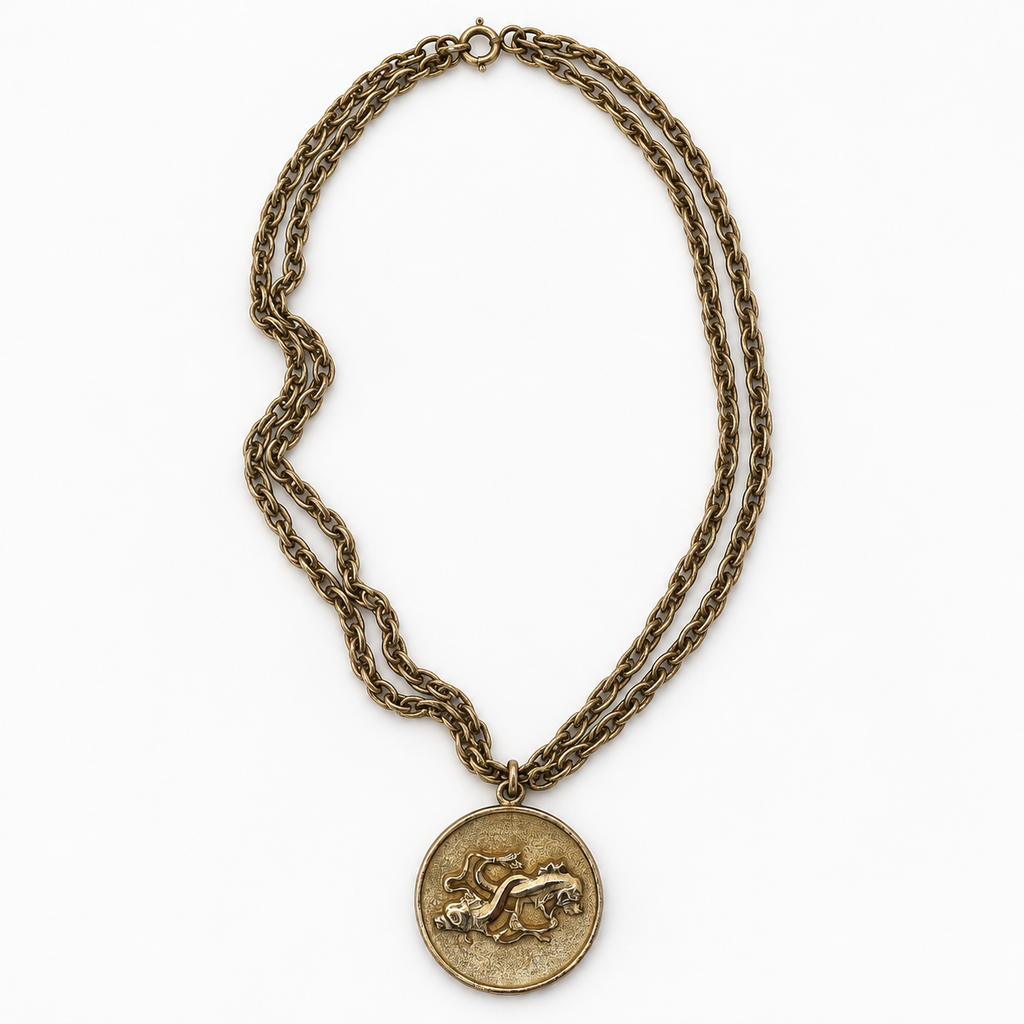 Vintage Pisces Zodiac Medallion Necklace