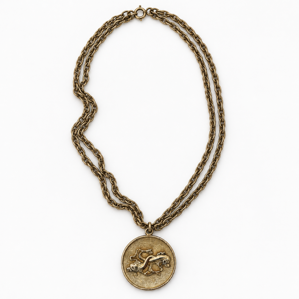 Vintage Pisces Zodiac Medallion Necklace