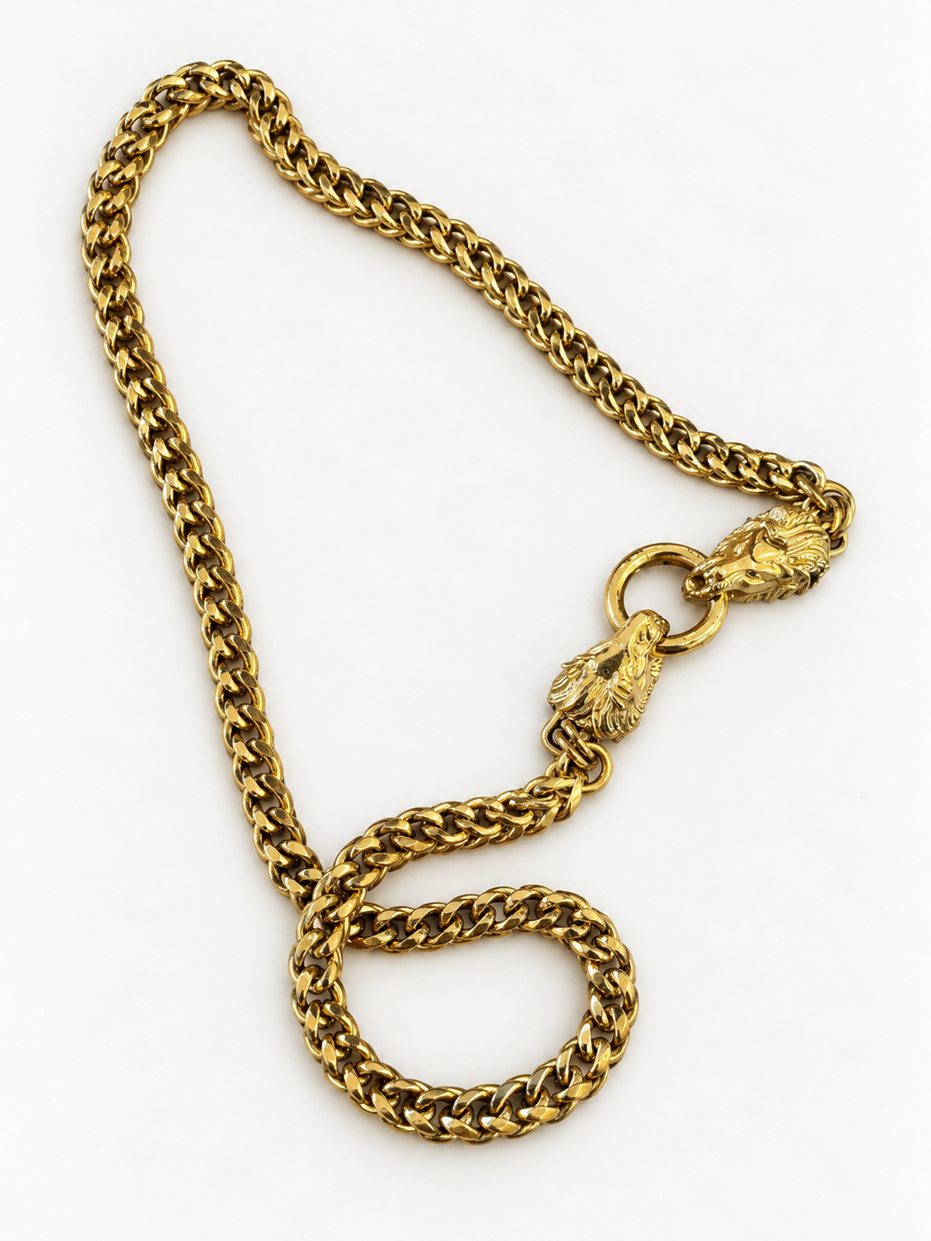Vintage Gold-Tone Lion Head Clasp Necklace