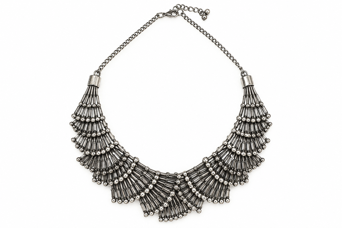 Silver-Tone Fan Necklace - Vintage
