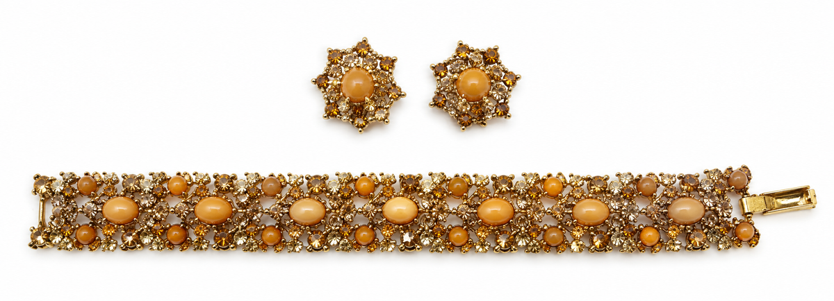 Weiss Amber Rhinestone Bracelet & Earrings Set - Vintage