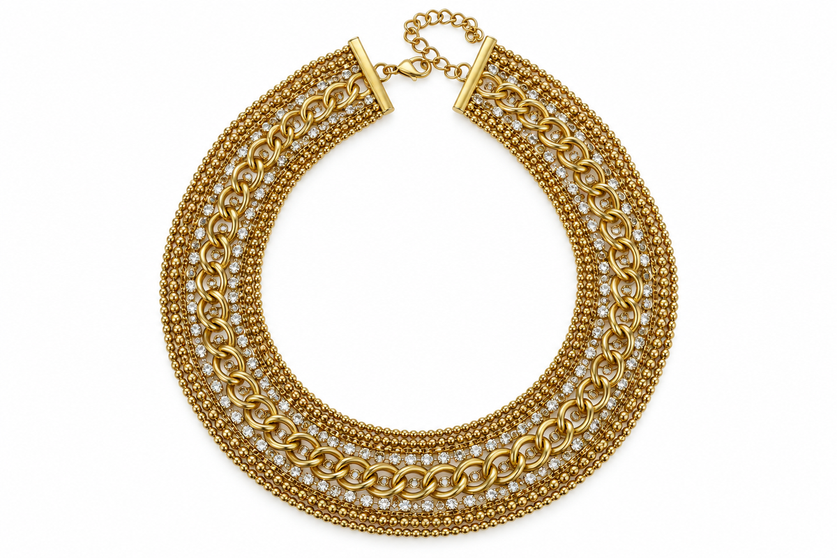 Gold-Tone Crystal Chain Collar - Vintage
