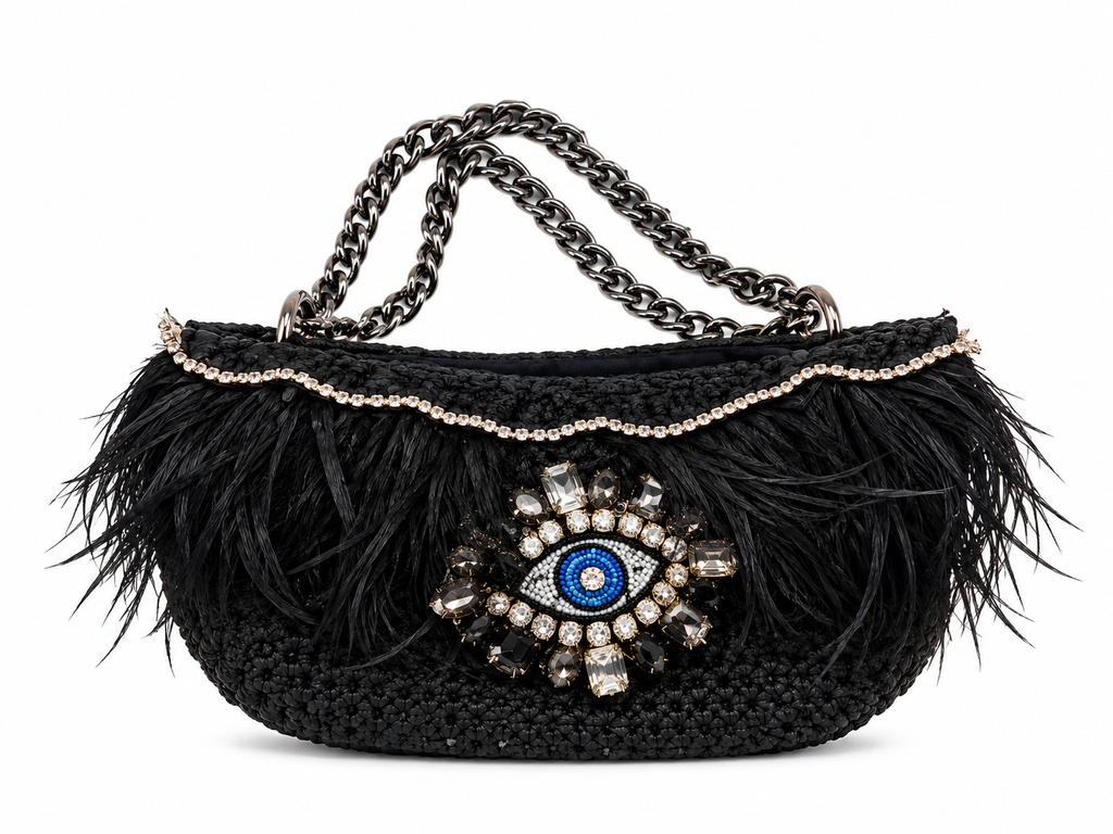 Handmade Greek Evil Eye Feather Bag