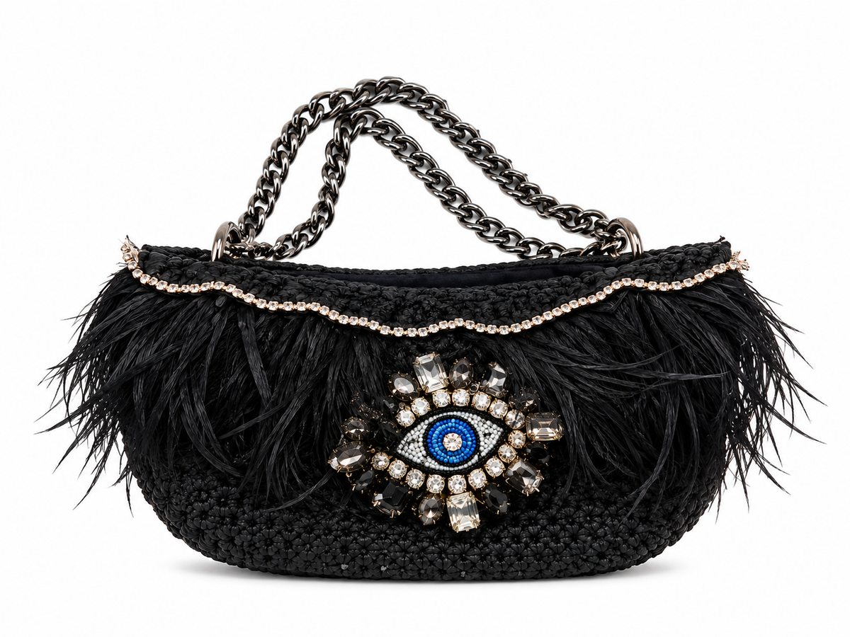 Handmade Greek Evil Eye Feather Bag