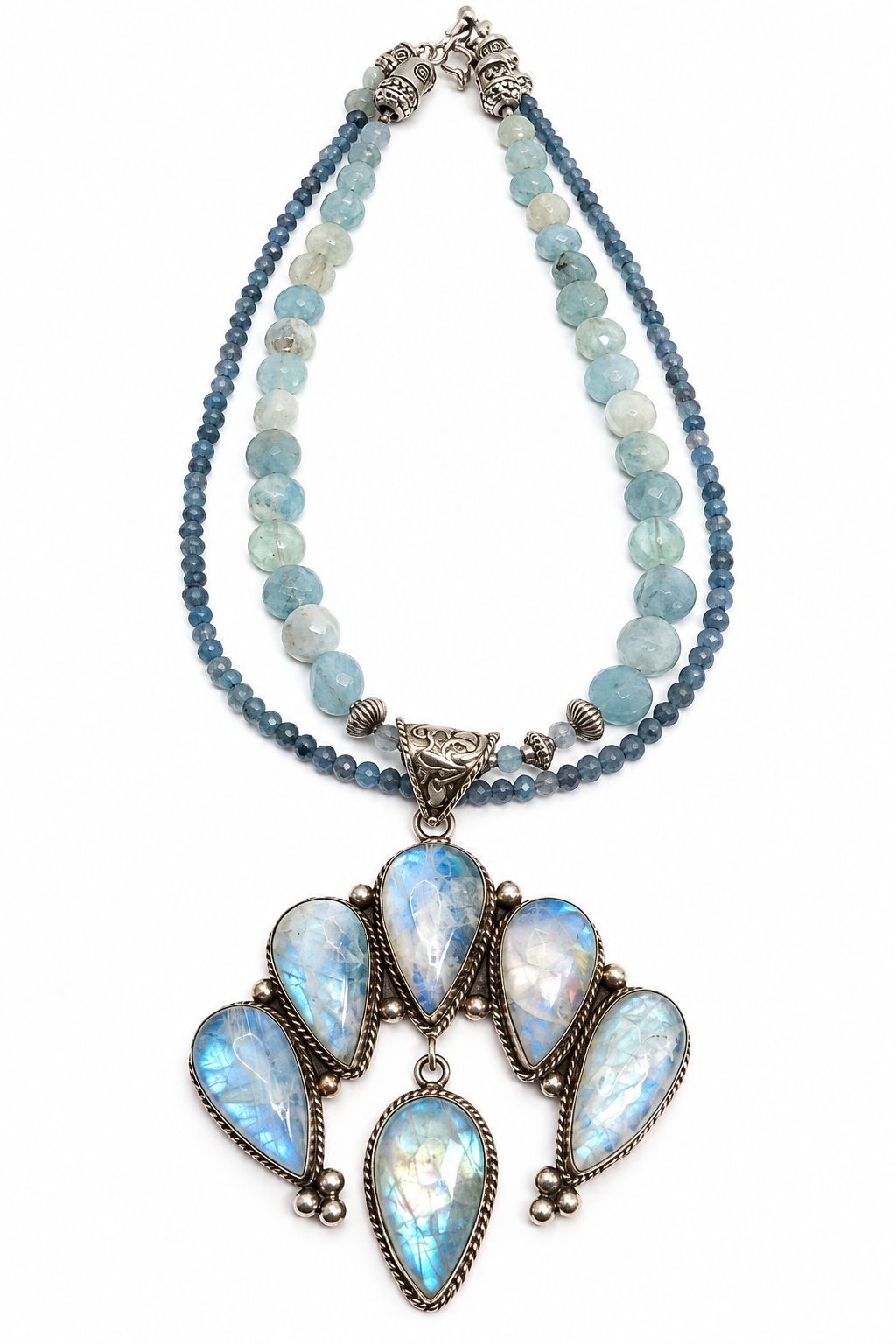 Tibetan Aquamarine & Moonstone Statement Necklace