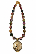 African Bone & Rainbow Fluorite Pendant Necklace