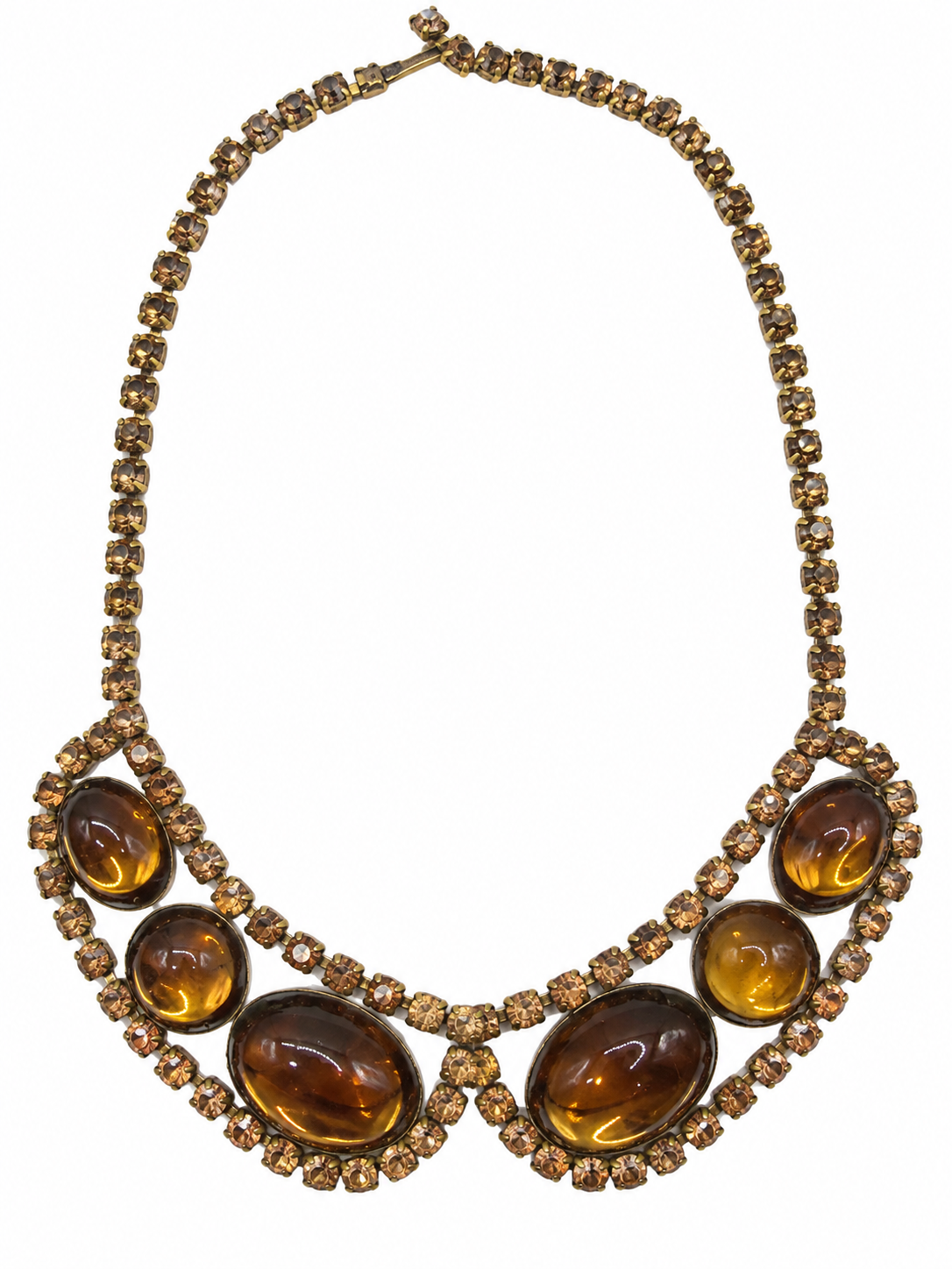 Amber Glass & Rhinestone Bibb - Vintage