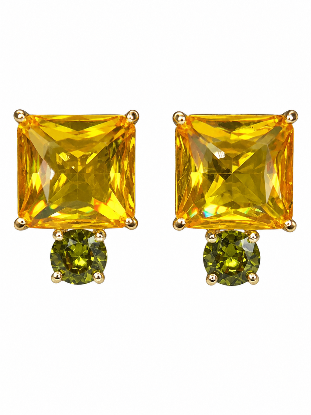 Citrine & Olive CZ Stud Earrings