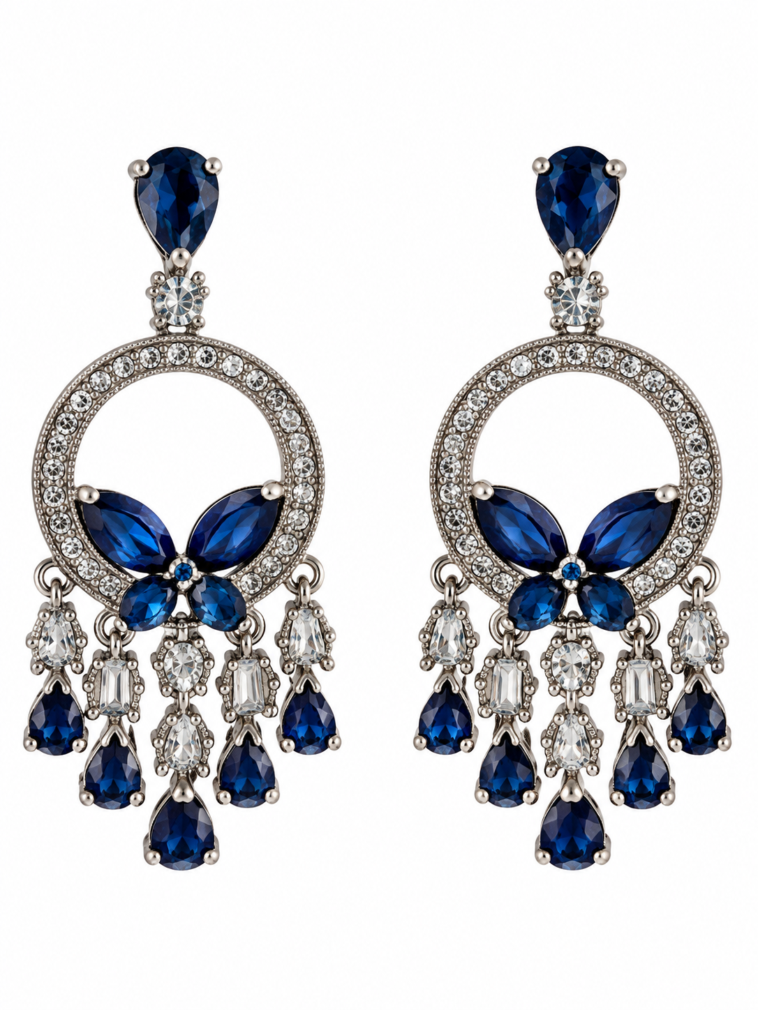 Blue Butterfly Pavé Costume Earrings