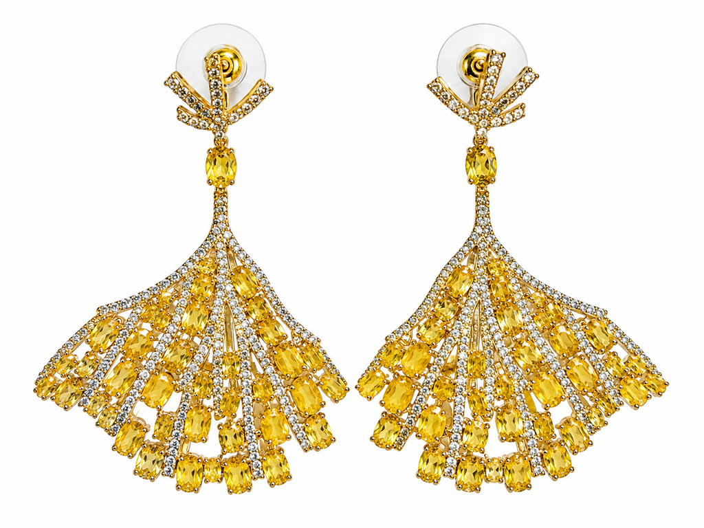 Yellow CZ Fan Earrings
