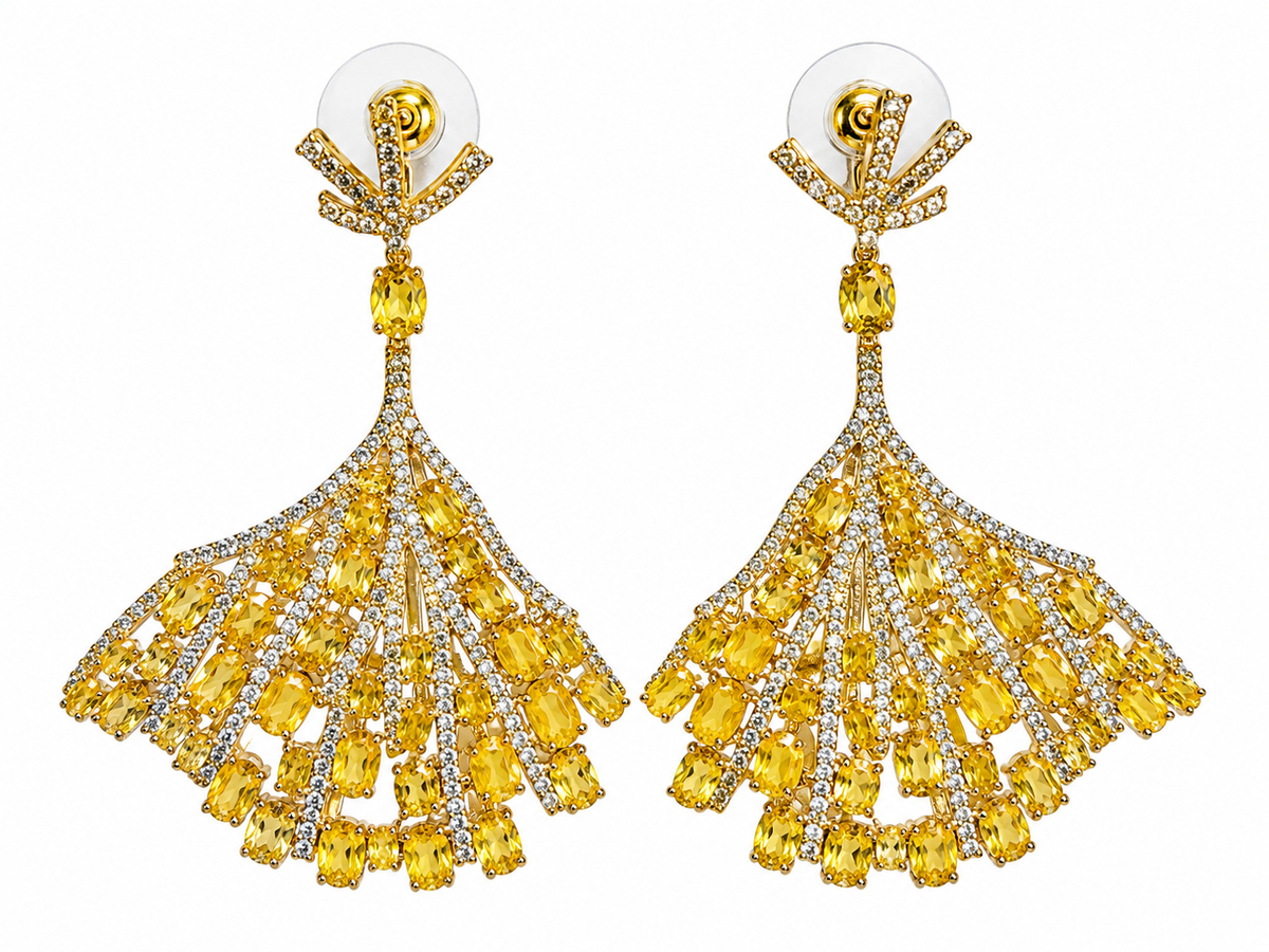 Yellow CZ Fan Earrings