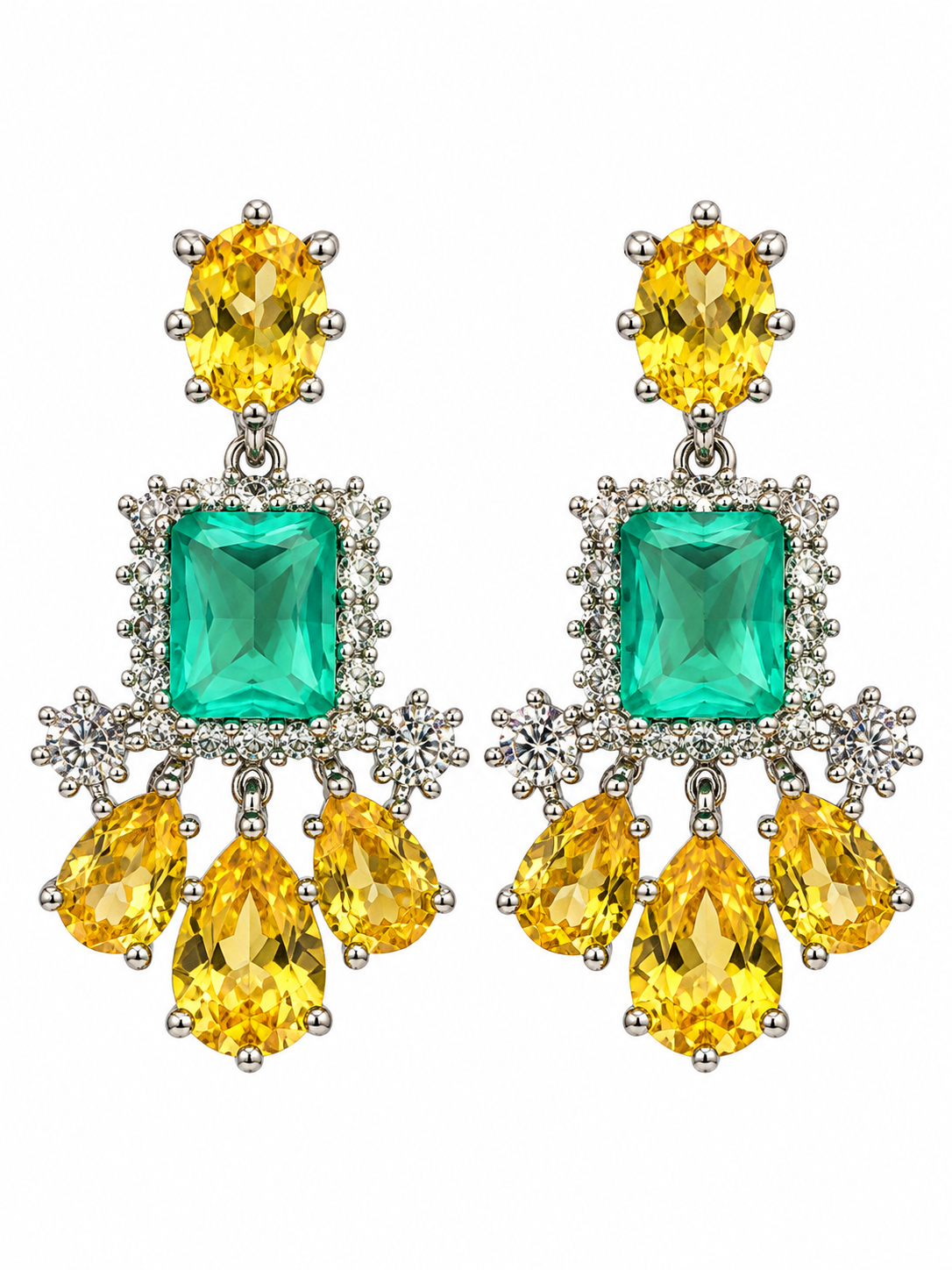 Emerald & Yellow CZ French Fancy  Earrings