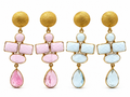 Blue Topaz or Pink Stone 18K Gold Plated Earrings