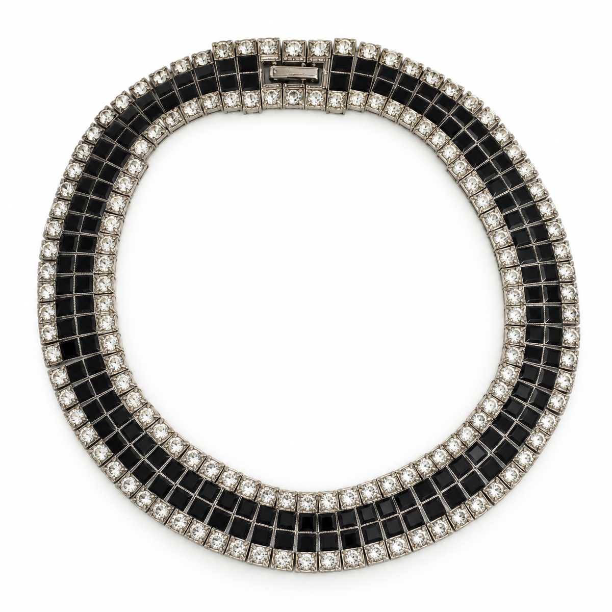 1980s Les Bernard CZ & Enamel Bib Collar Necklace