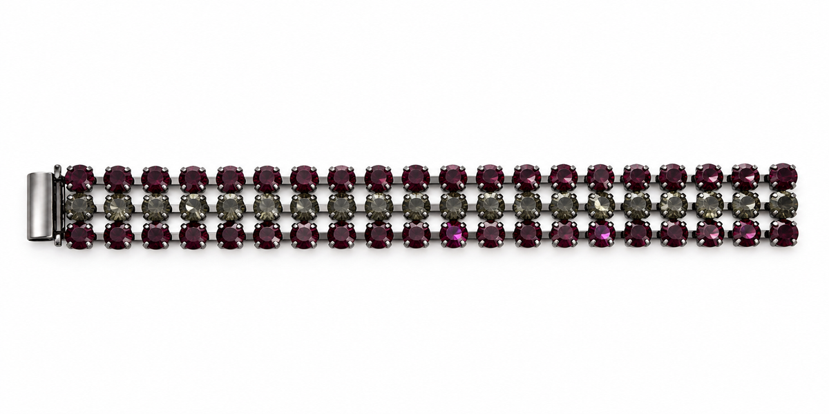 Roberta Chirella Gunmetal & Purple Rhinestone Bangle - Vintage